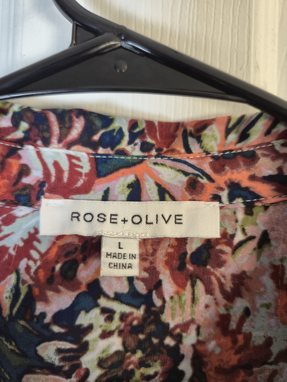 Rose + Olive Floral Button Down Multicolor Blouse Large - Picture 5 of 6